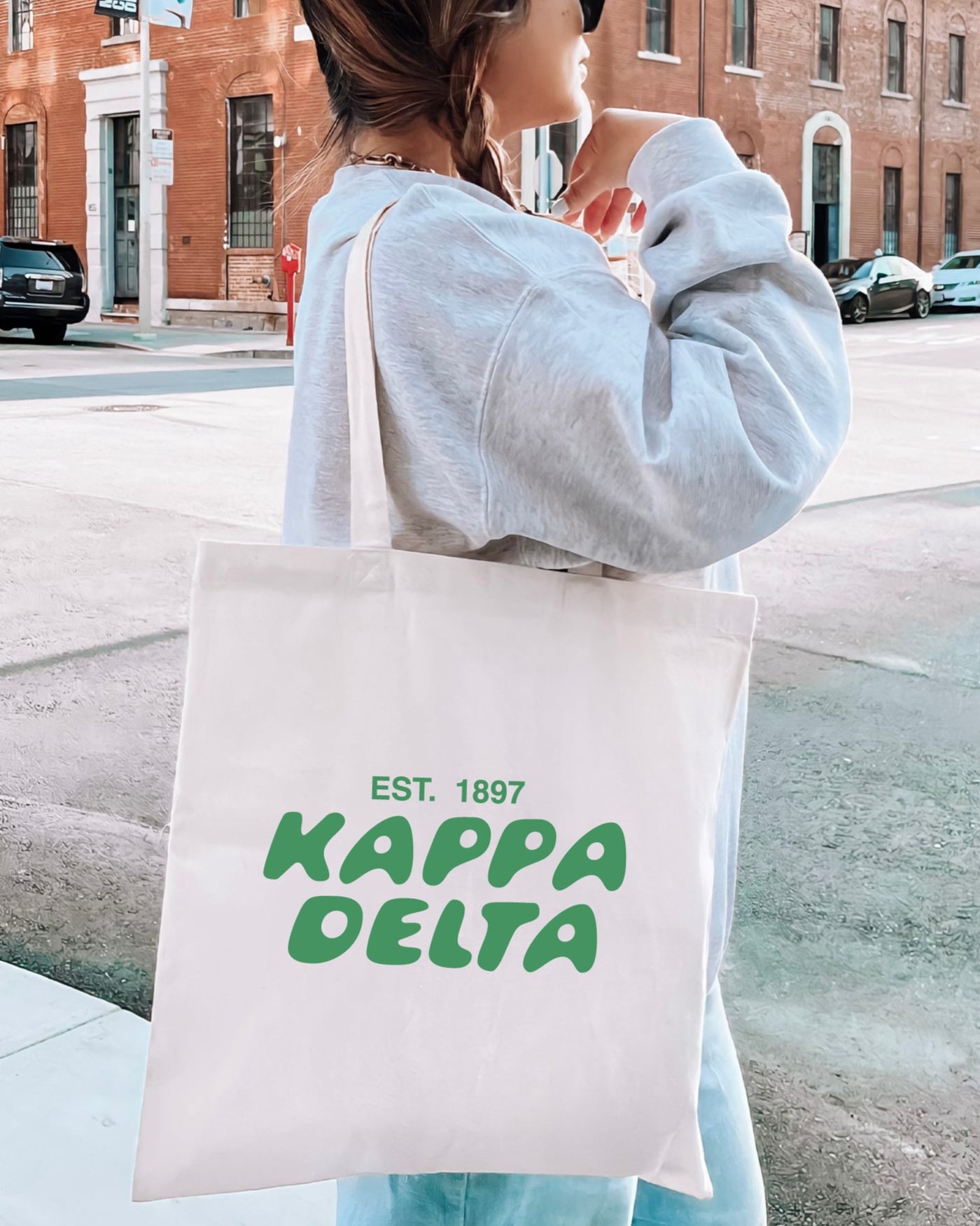 Kappa Delta Bubble Text Trendy Tote Bag | KD College Sorority Beach Bag | Big Little Gift