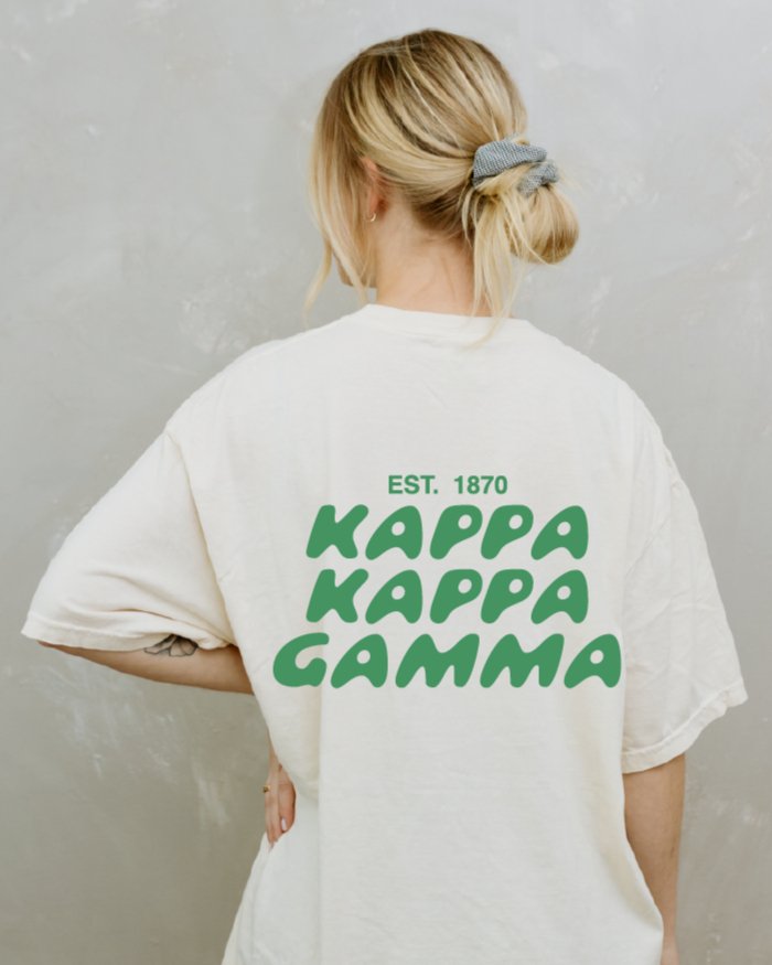 Kappa Kappa Gamma Bubble Letter T-Shirt | KKG Trendy College Greek Custom Oversized Shirt | Big Little Sorority T Shirt Gift