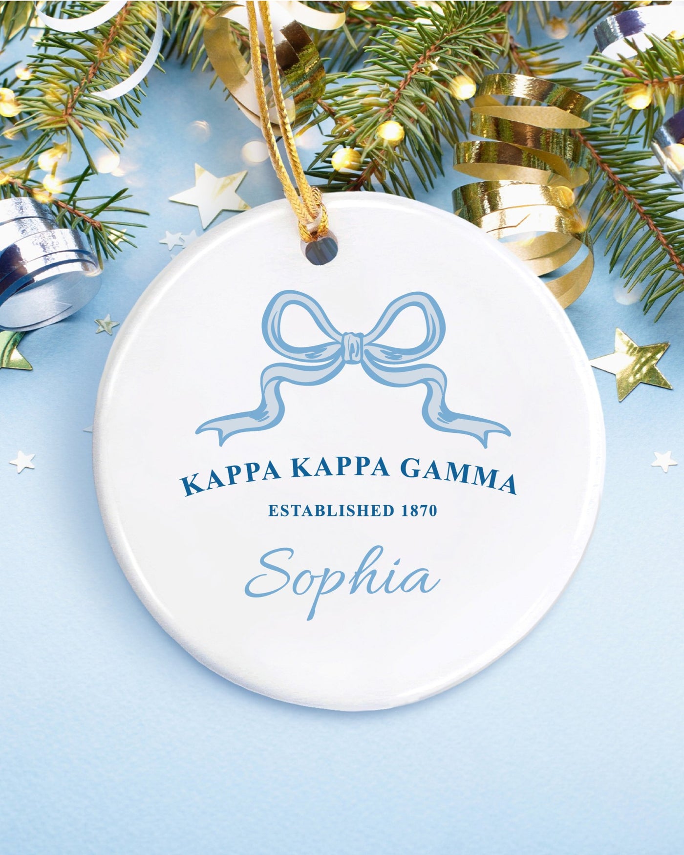 Kappa Kappa Gamma Customizable Trendy Ribbon Ornament Gift | Kappa Holiday Christmas Gift | Sorority Ornament | Your Name