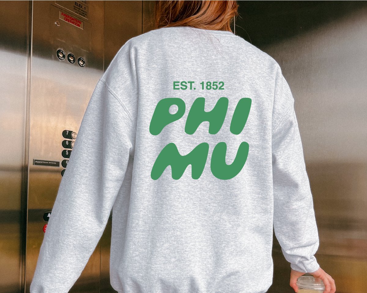 Phi Mu Bubble Font Sorority Crewneck Sweatshirt | Phi Mu Trendy Sweatshirt | Big Little Gift | Recruitment Gift