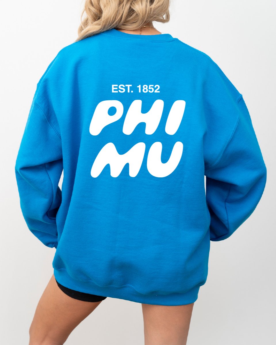 Phi Mu Bubble Font Sorority Crewneck Sweatshirt | Phi Mu Trendy Sweatshirt | Big Little Gift | Recruitment Gift