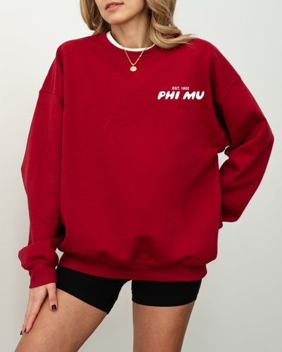 Phi Mu Bubble Font Sorority Crewneck Sweatshirt | Phi Mu Trendy Sweatshirt | Big Little Gift | Recruitment Gift