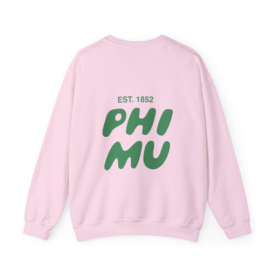 Phi Mu Bubble Font Sorority Crewneck Sweatshirt | Phi Mu Trendy Sweatshirt | Big Little Gift | Recruitment Gift