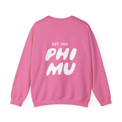 Phi Mu Bubble Font Sorority Crewneck Sweatshirt | Phi Mu Trendy Sweatshirt | Big Little Gift | Recruitment Gift