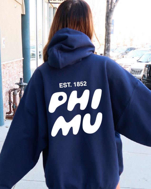 Phi Mu Bubble Font Sorority Hoodie | Phi mu Trendy Sweatshirt | Big Little Gift | Recruitment Gift