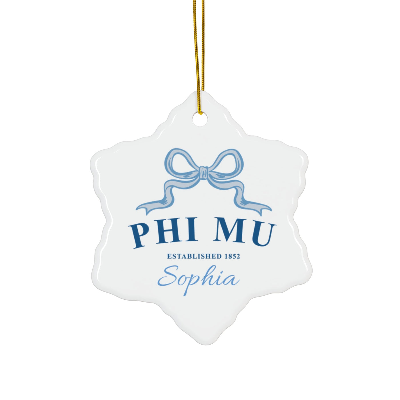 Phi Mu Customizable Trendy Ribbon Ornament Gift | Phi Mu Holiday Christmas Gift | Sorority Ornament | Your Name