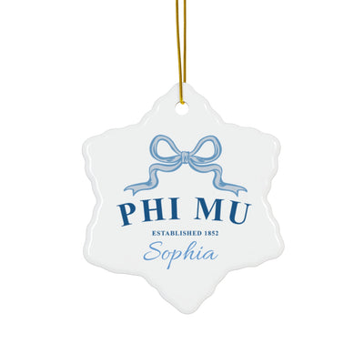 Phi Mu Customizable Trendy Ribbon Ornament Gift | Phi Mu Holiday Christmas Gift | Sorority Ornament | Your Name