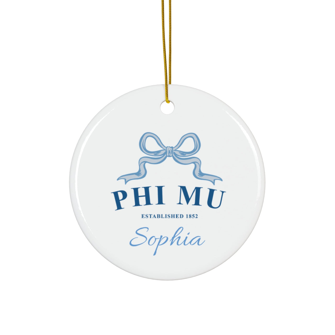 Phi Mu Customizable Trendy Ribbon Ornament Gift | Phi Mu Holiday Christmas Gift | Sorority Ornament | Your Name