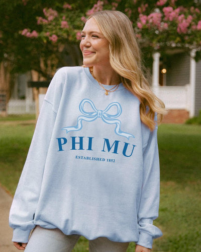 Phi Mu Ribbon Sorority Crewneck | Phi Mu Trendy Sweatshirt Big Little Recruitment Gift