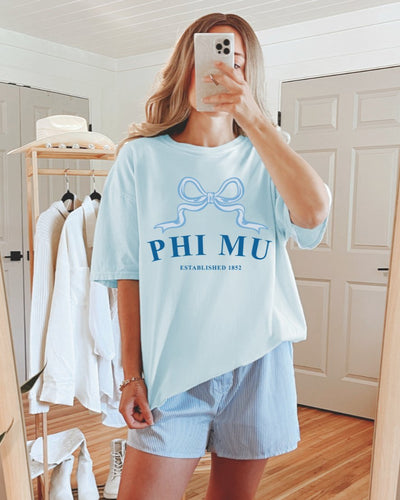 Phi Mu Ribbon Sorority T-Shirt | Phi Mu Trendy Shirt Big Little Recruitment Gift