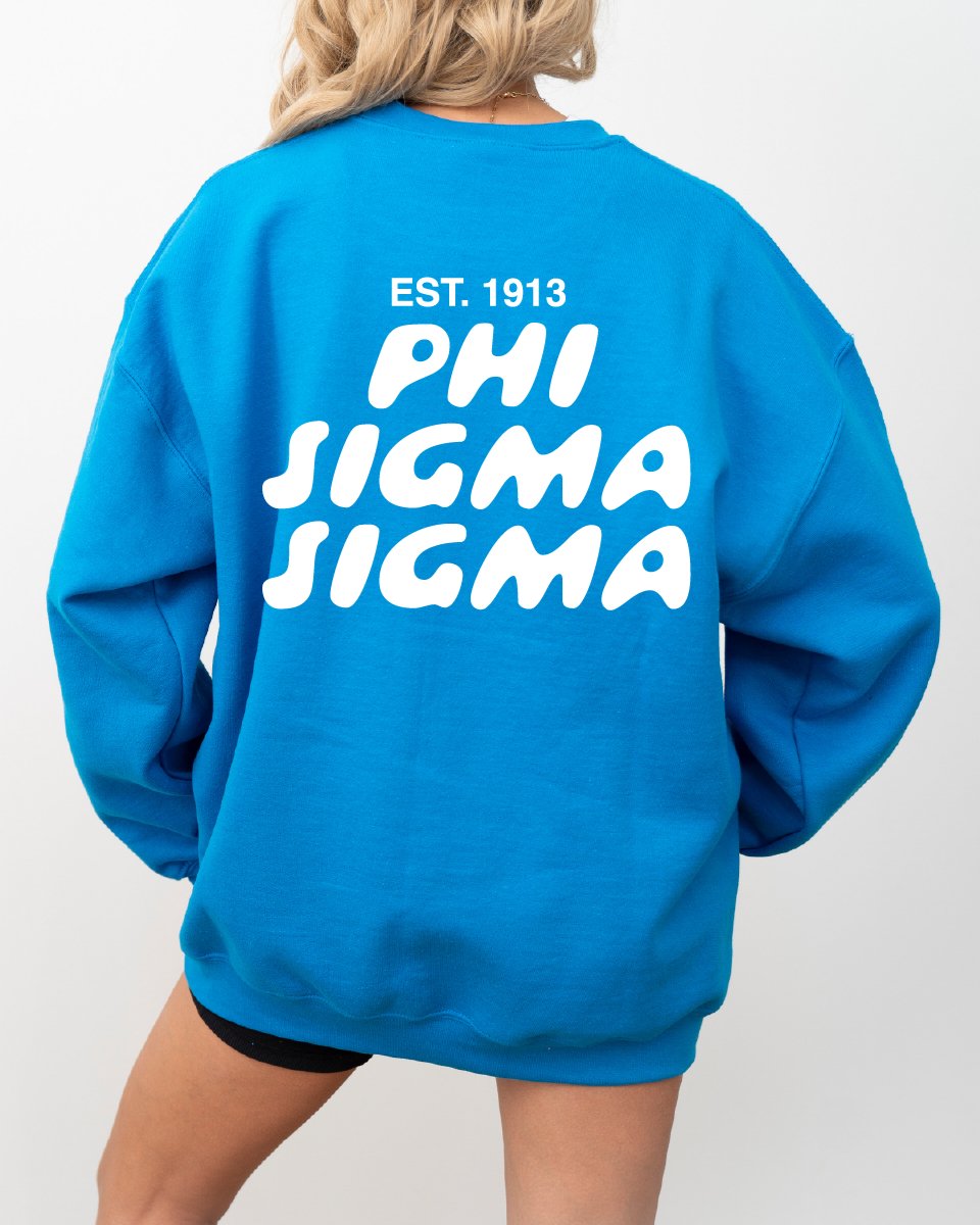 Phi Sigma Sigma Bubble Font Sorority Crewneck Sweatshirt | Phi Sig Trendy Sweatshirt | Big Little Gift | Recruitment Gift