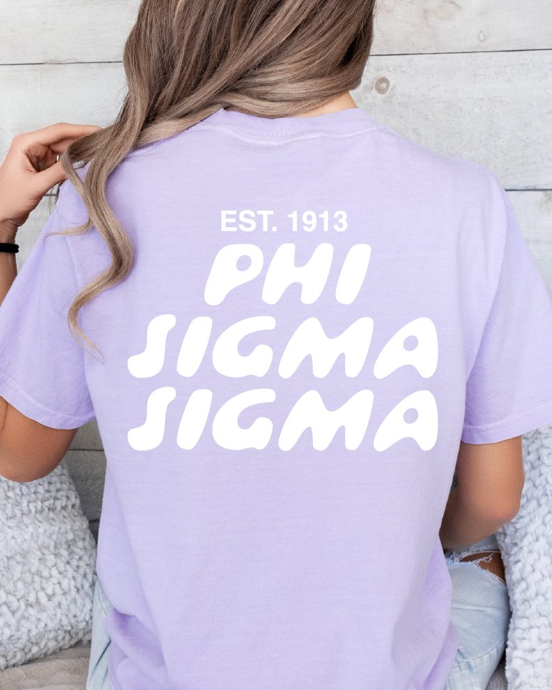 Phi Sigma Sigma Bubble Letter T-Shirt | Phi Sig Trendy College Greek Custom Oversized Shirt | Big Little Sorority T Shirt Gift