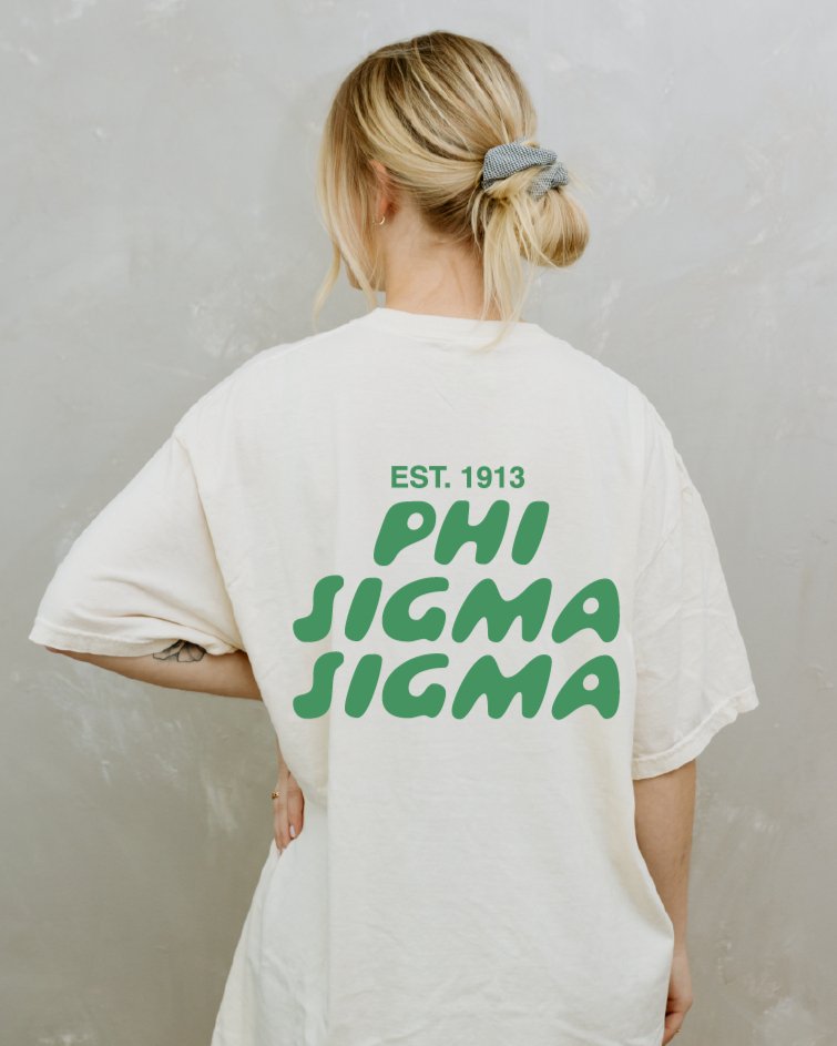 Phi Sigma Sigma Bubble Letter T-Shirt | Phi Sig Trendy College Greek Custom Oversized Shirt | Big Little Sorority T Shirt Gift