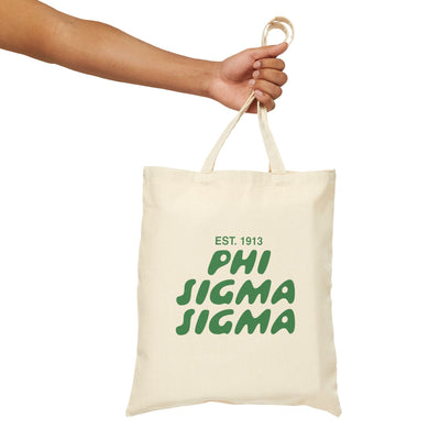 Phi Sigma Sigma Bubble Text Trendy Tote Bag | Phi Sig College Sorority Beach Bag | Big Little Gift