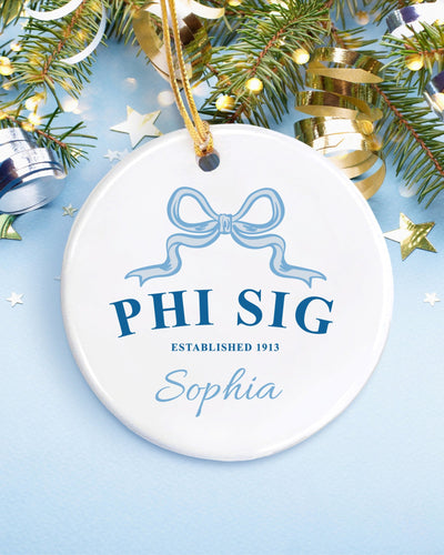 Phi Sigma Sigma Customizable Trendy Ribbon Ornament Gift | Phi Sig Holiday Christmas Gift | Sorority Ornament | Your Name