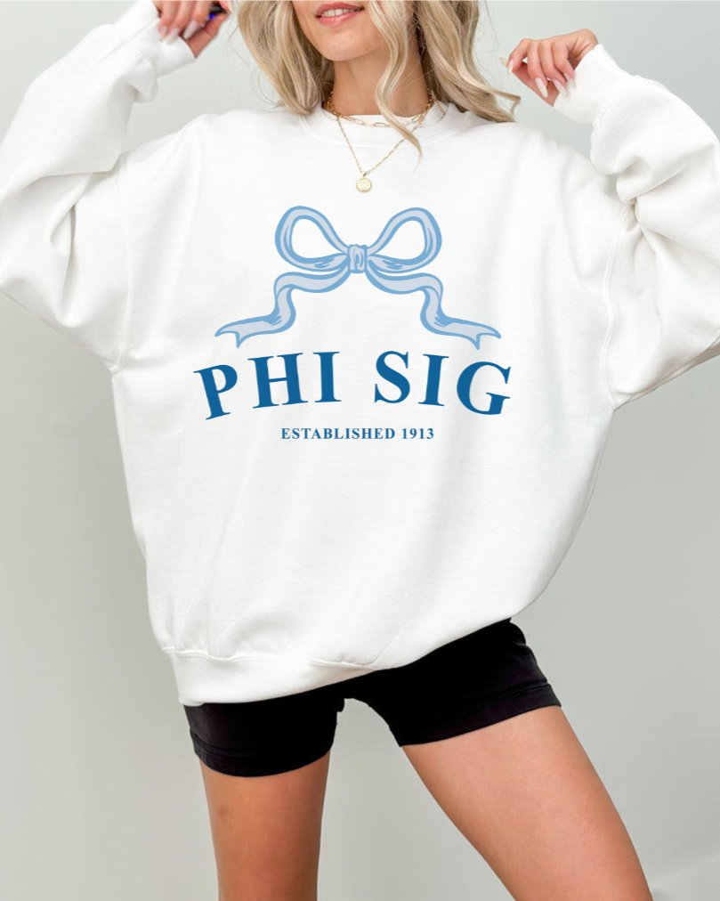 Phi Sigma Sigma Ribbon Sorority Crewneck | Phi Sig Trendy Sweatshirt Big Little Recruitment Gift