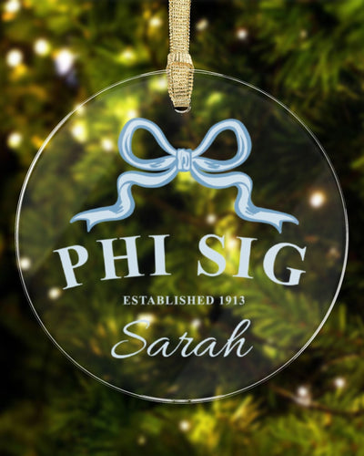 Phi Sigma Sigma Sorority Clear Ribbon Acrylic Ornament | Phi Sig Customizable Christmas Gift | Custom Name Ornament