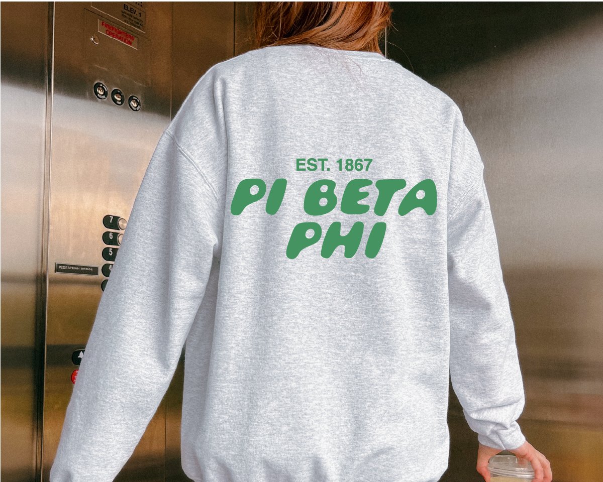 Pi Beta Phi Bubble Font Sorority Crewneck Sweatshirt | Pi Phi Trendy Sweatshirt | Big Little Gift | Recruitment Gift