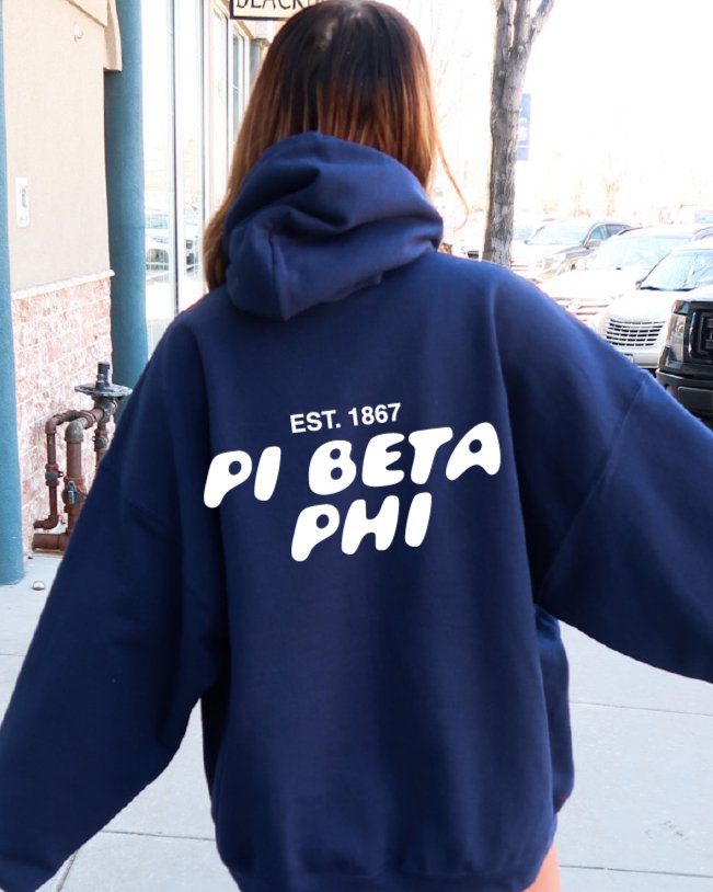 Pi Beta Phi Bubble Font Sorority Hoodie | Pi Phi Trendy Sweatshirt | Big Little Gift | Recruitment Gift