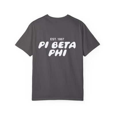 Pi Beta Phi Bubble Letter T-Shirt | Pi Phi Trendy College Greek Custom Oversized Shirt | Big Little Sorority T Shirt Gift