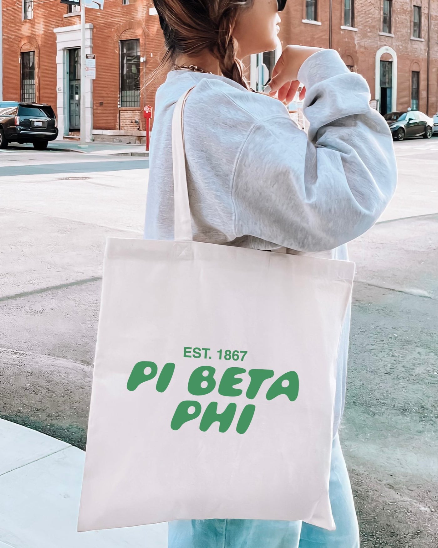 Pi Beta Phi Bubble Text Trendy Tote Bag | Pi Phi College Sorority Beach Bag | Big Little Gift