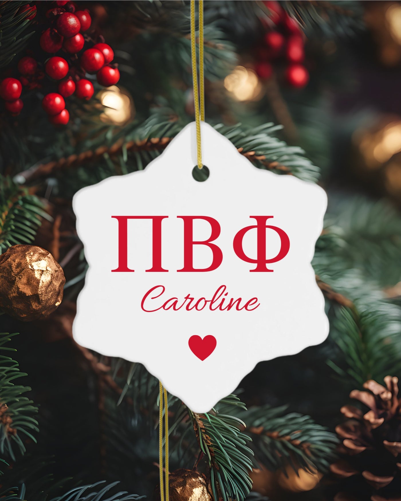 Pi Beta Phi Customizable Trendy Red Letter Ornament Gift | Pi Phi Holiday Christmas Gift | Sorority Ornament | Your Name