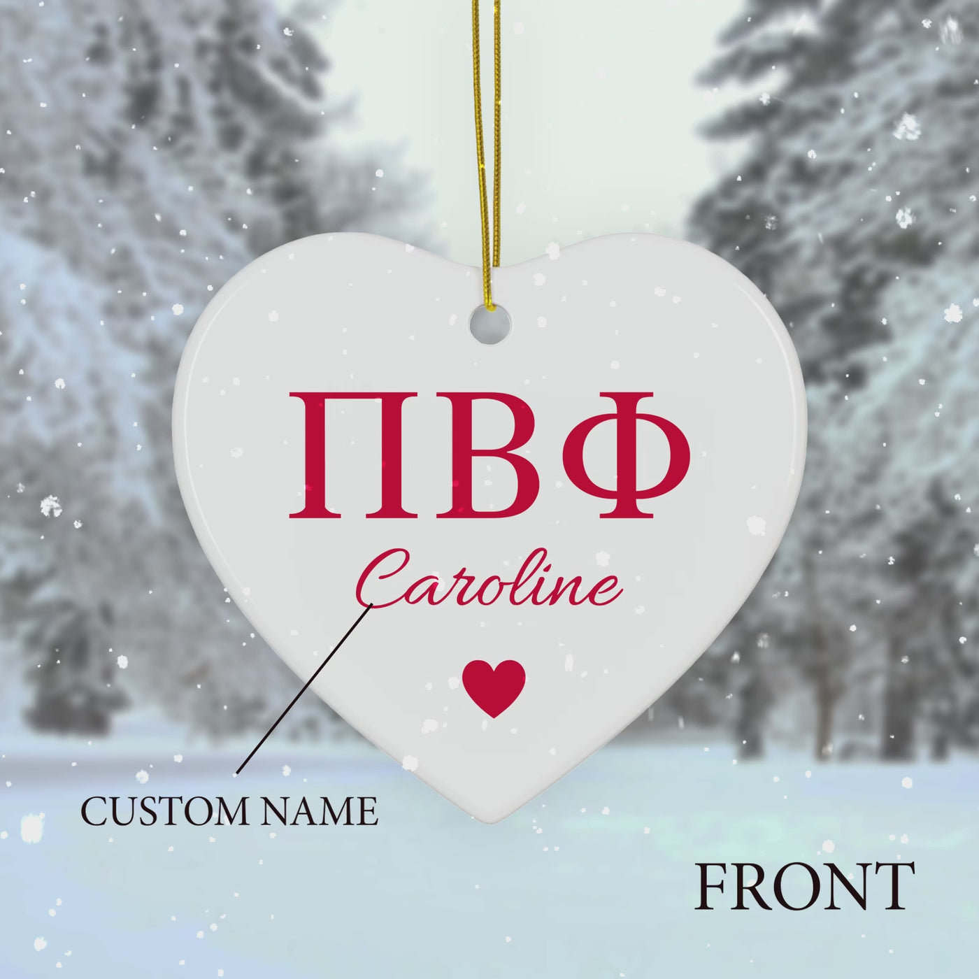 Pi Beta Phi Customizable Trendy Red Letter Ornament Gift | Pi Phi Holiday Christmas Gift | Sorority Ornament | Your Name