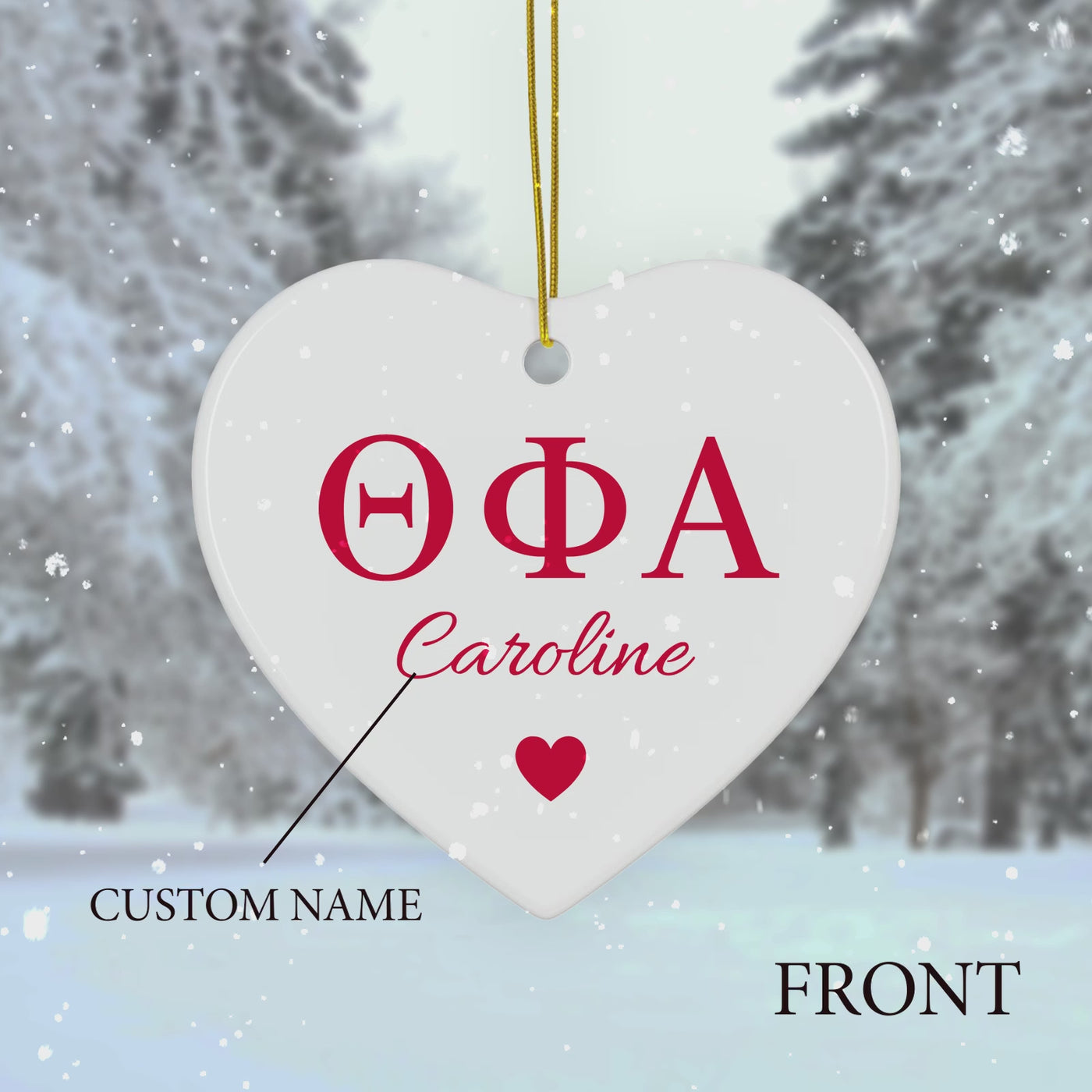 Theta Phi Alpha Customizable Trendy Red Letter Ornament Gift | Theta Phi Holiday Christmas Gift | Sorority Ornament | Your Name