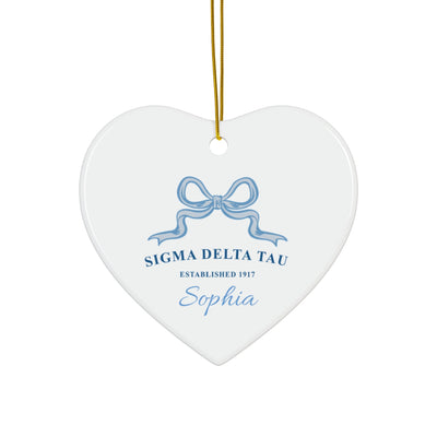 Sigma Delta Tau Customizable Trendy Ribbon Ornament Gift | Sig Delt Holiday Christmas Gift | Sorority Ornament | Your Name