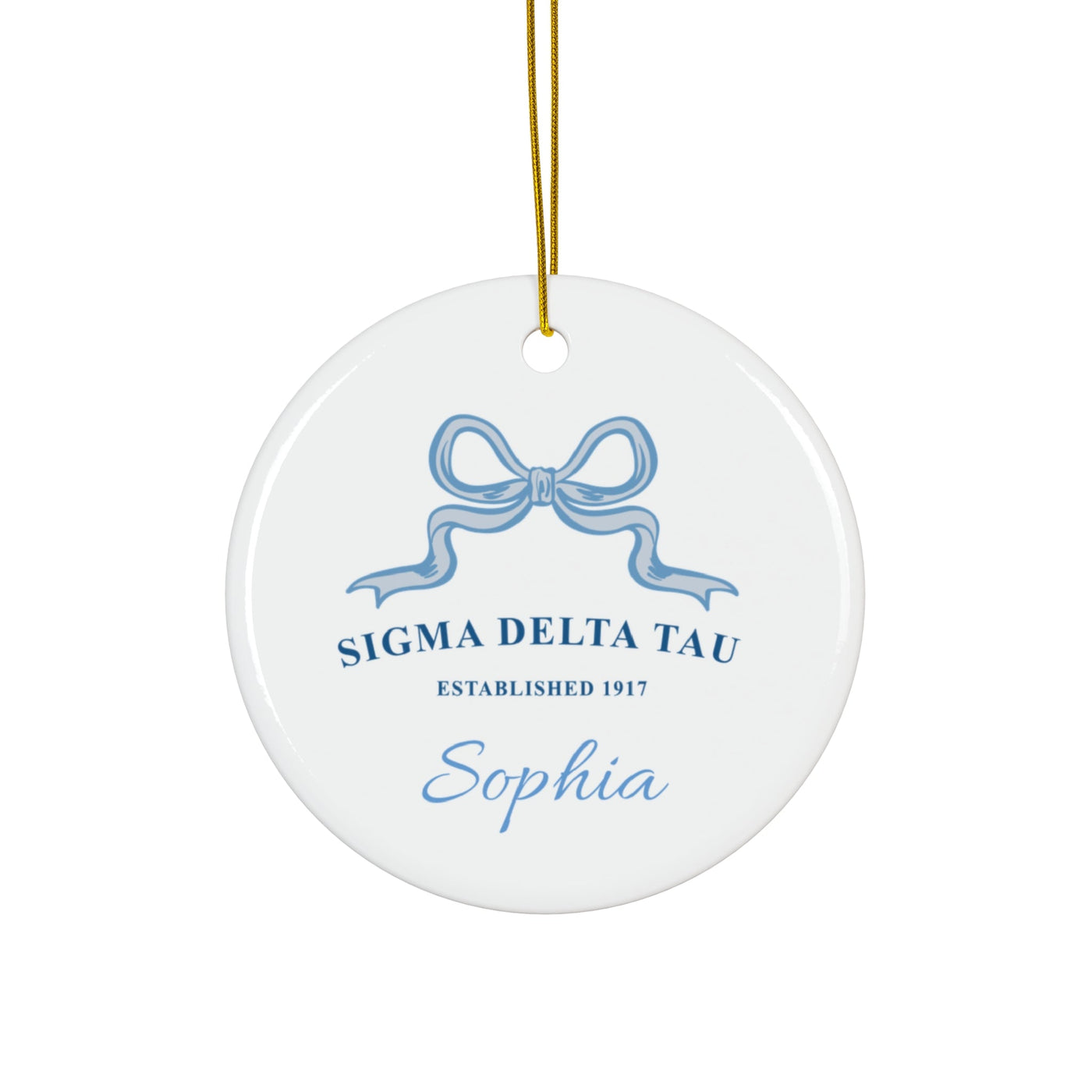 Sigma Delta Tau Customizable Trendy Ribbon Ornament Gift | Sig Delt Holiday Christmas Gift | Sorority Ornament | Your Name