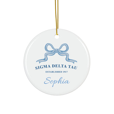 Sigma Delta Tau Customizable Trendy Ribbon Ornament Gift | Sig Delt Holiday Christmas Gift | Sorority Ornament | Your Name