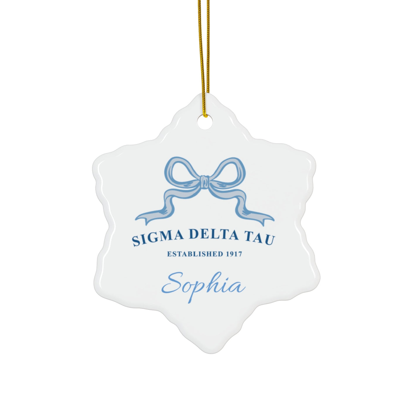 Sigma Delta Tau Customizable Trendy Ribbon Ornament Gift | Sig Delt Holiday Christmas Gift | Sorority Ornament | Your Name