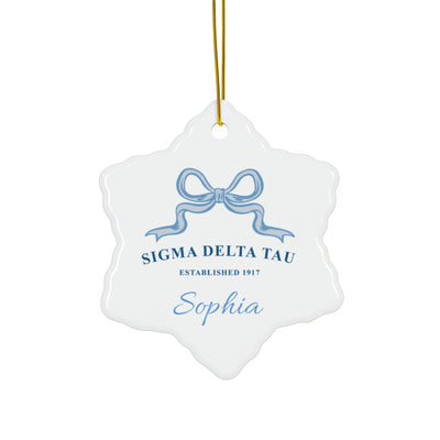 Sigma Delta Tau Customizable Trendy Ribbon Ornament Gift | Sig Delt Holiday Christmas Gift | Sorority Ornament | Your Name