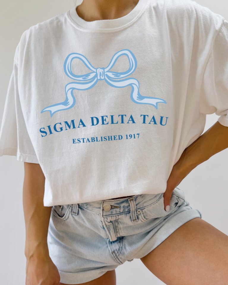 Sigma Delta Tau Ribbon Sorority T-Shirt | Sig Delt Trendy Shirt Big Little Recruitment Gift