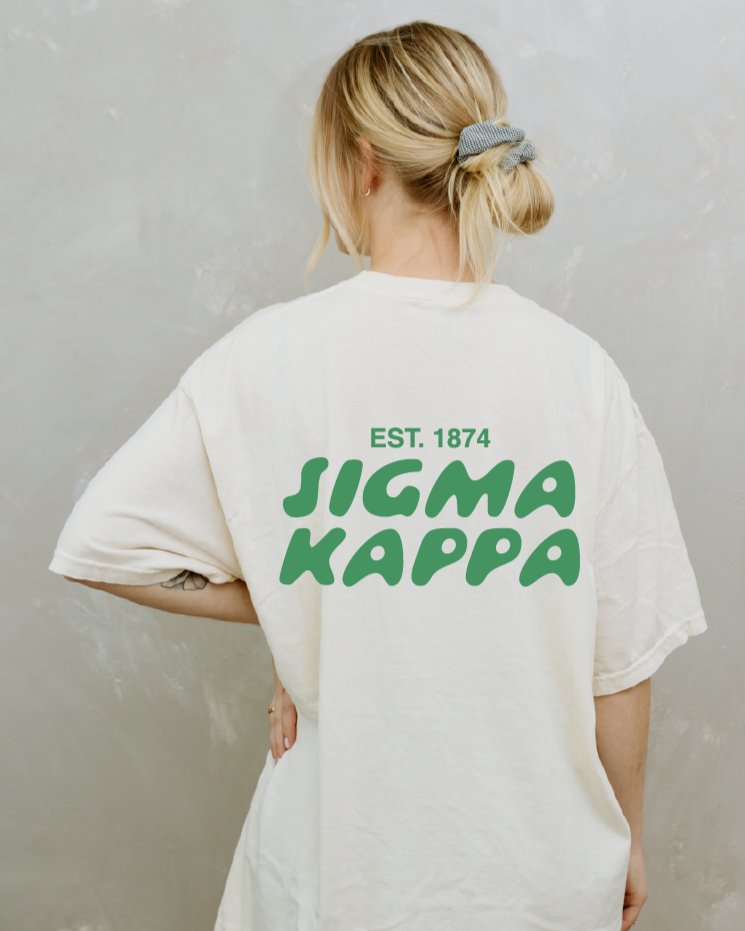 Sigma Kappa Bubble Letter T-Shirt | Sig Kap Trendy College Greek Custom Oversized Shirt | Big Little Sorority T Shirt Gift