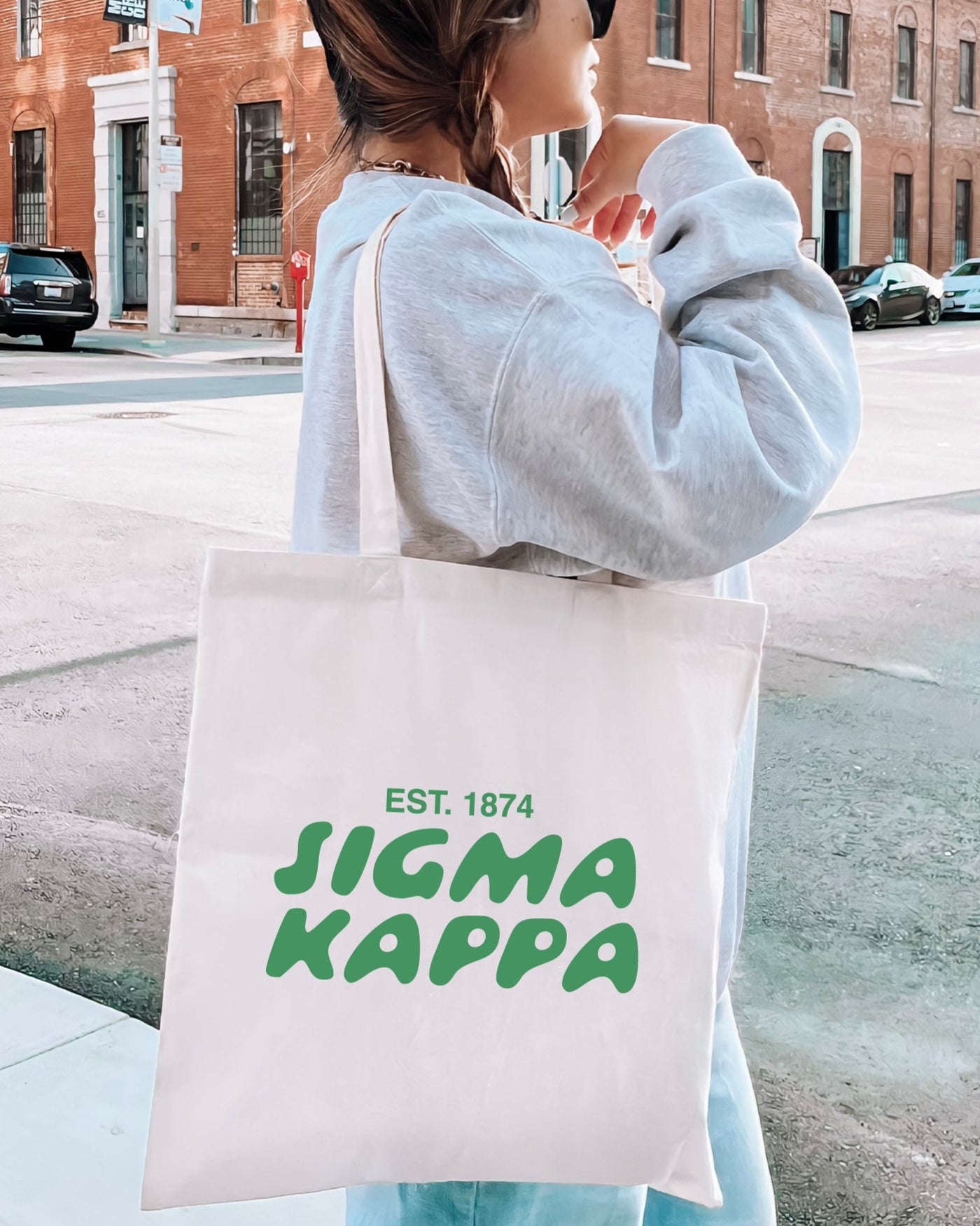 Sigma Kappa Bubble Text Trendy Tote Bag | Sig Kap College Sorority Beach Bag | Big Little Gift