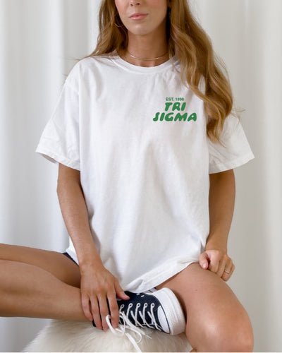 Sigma Sigma Sigma Bubble Letter T-Shirt | Tri Sigma Trendy College Greek Custom Oversized Shirt | Big Little Sorority T Shirt Gift