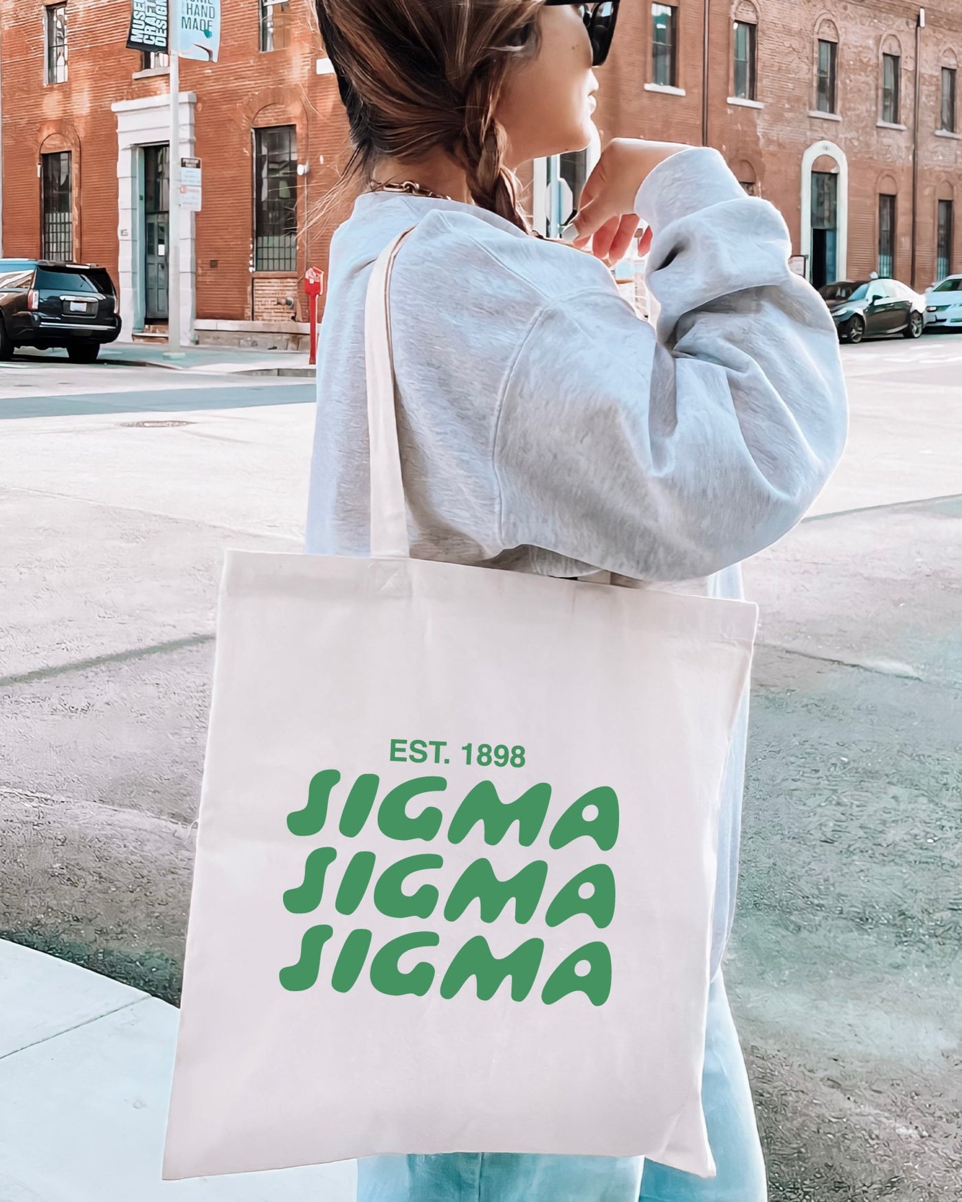 Sigma Sigma Sigma Bubble Text Trendy Tote Bag | Tri Sigma College Sorority Beach Bag | Big Little Gift