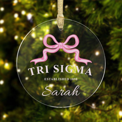 Sigma Sigma Sigma Sorority Clear Ribbon Acrylic Ornament | Tri Sigma Customizable Christmas Gift | Custom Name Ornament