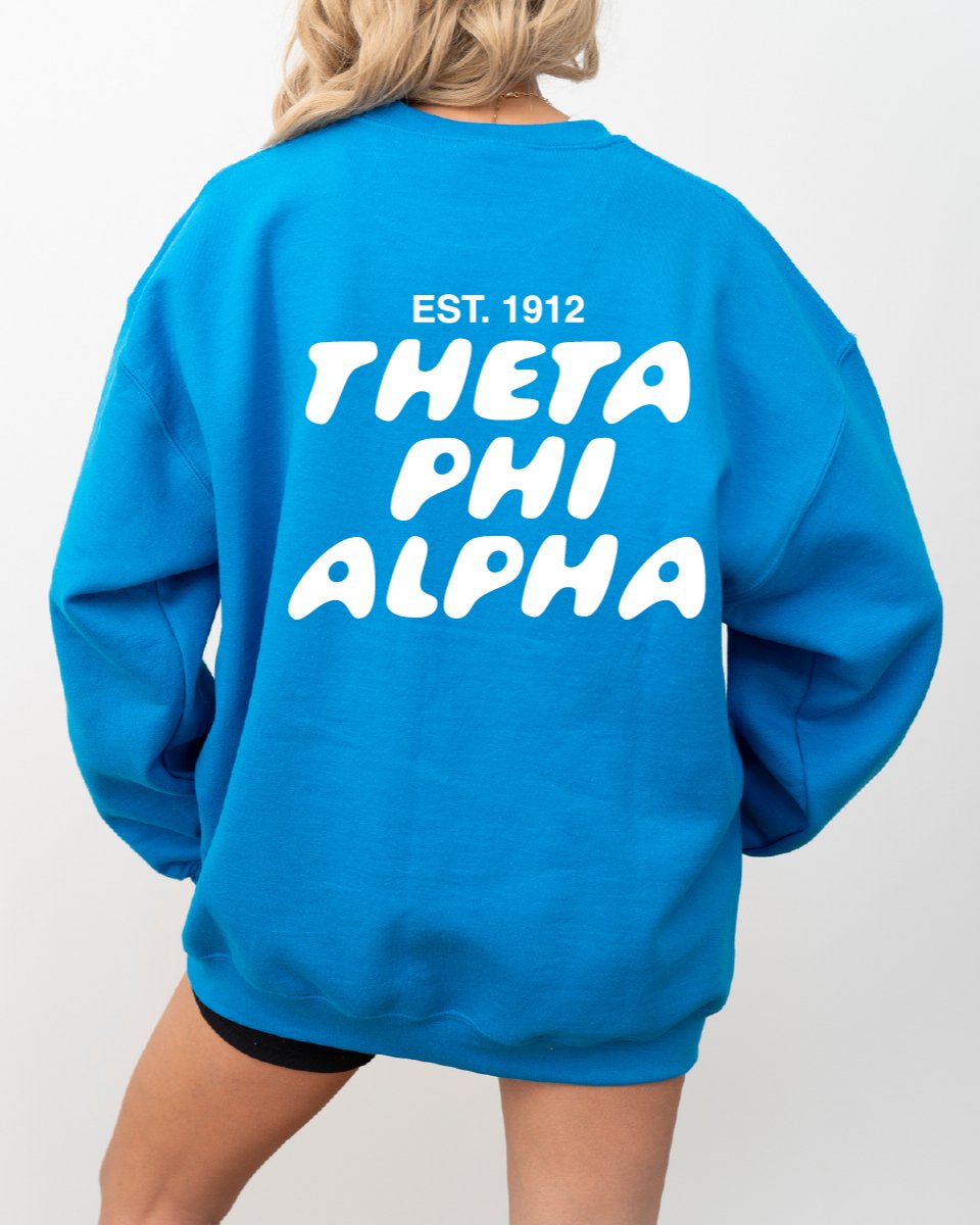 Theta Phi Alpha Bubble Font Sorority Crewneck Sweatshirt | Theta Phi Trendy Sweatshirt | Big Little Gift | Recruitment Gift