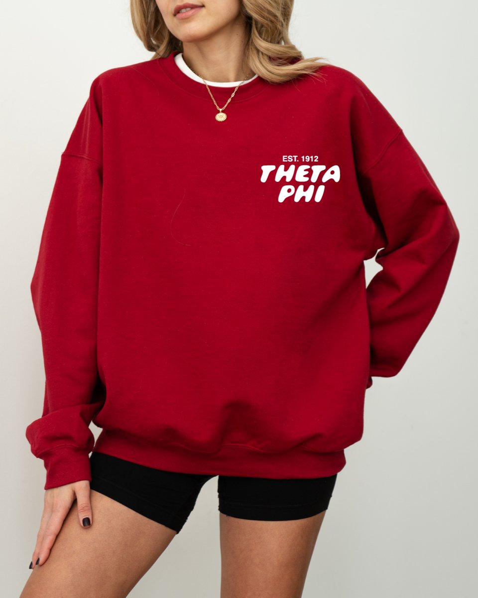 Theta Phi Alpha Bubble Font Sorority Crewneck Sweatshirt | Theta Phi Trendy Sweatshirt | Big Little Gift | Recruitment Gift