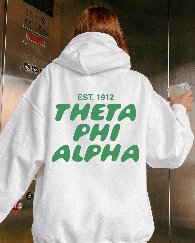 Theta Phi Alpha Bubble Font Sorority Hoodie | Theta Phi Trendy Sweatshirt | Big Little Gift | Recruitment Gift