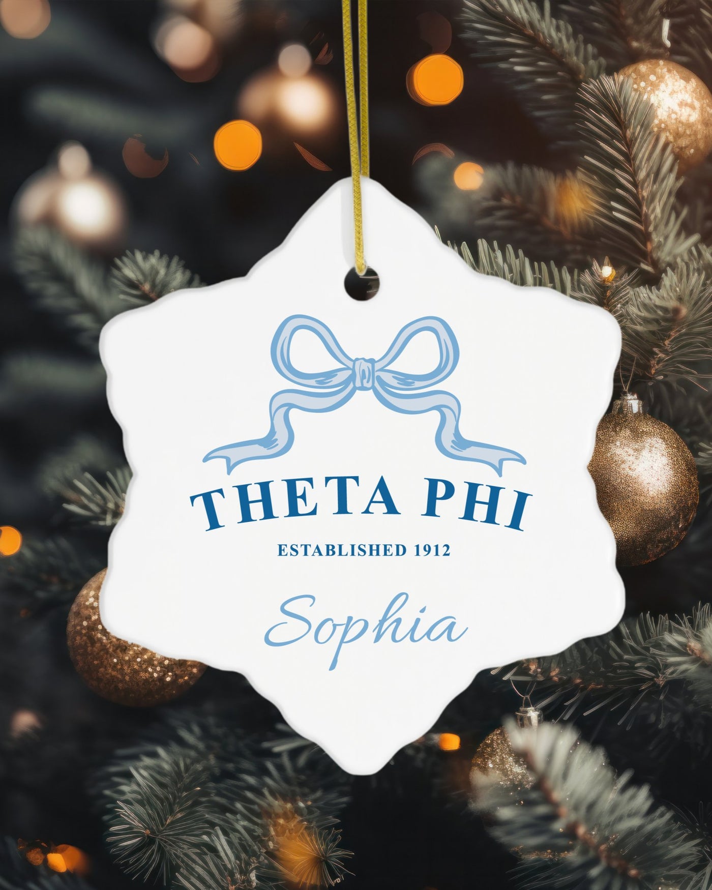 Theta Phi Alpha Customizable Trendy Ribbon Ornament Gift | Theta Phi Holiday Christmas Gift | Sorority Ornament | Your Name