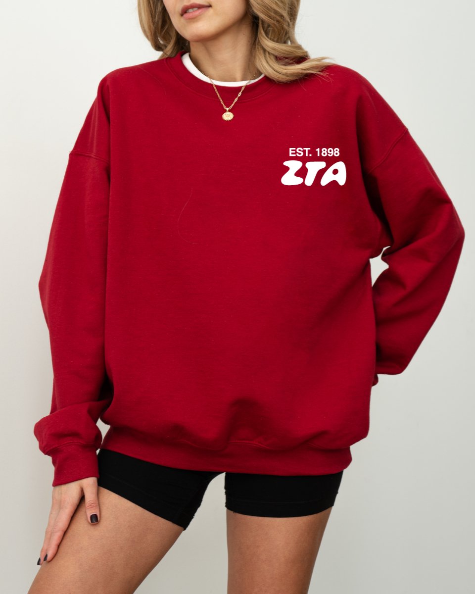 Zeta Tau Alpha Bubble Font Sorority Crewneck Sweatshirt | ZTA Trendy Sweatshirt | Big Little Gift | Recruitment Gift