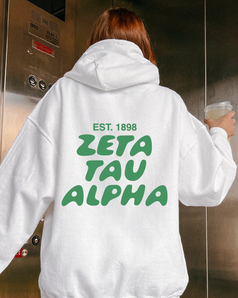 Zeta Tau Alpha Bubble Font Sorority Hoodie | ZTA Trendy Sweatshirt | Big Little Gift | Recruitment Gift