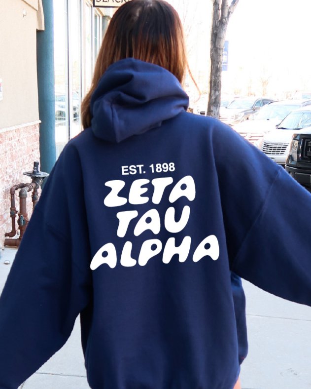 Zeta Tau Alpha Bubble Font Sorority Hoodie | ZTA Trendy Sweatshirt | Big Little Gift | Recruitment Gift