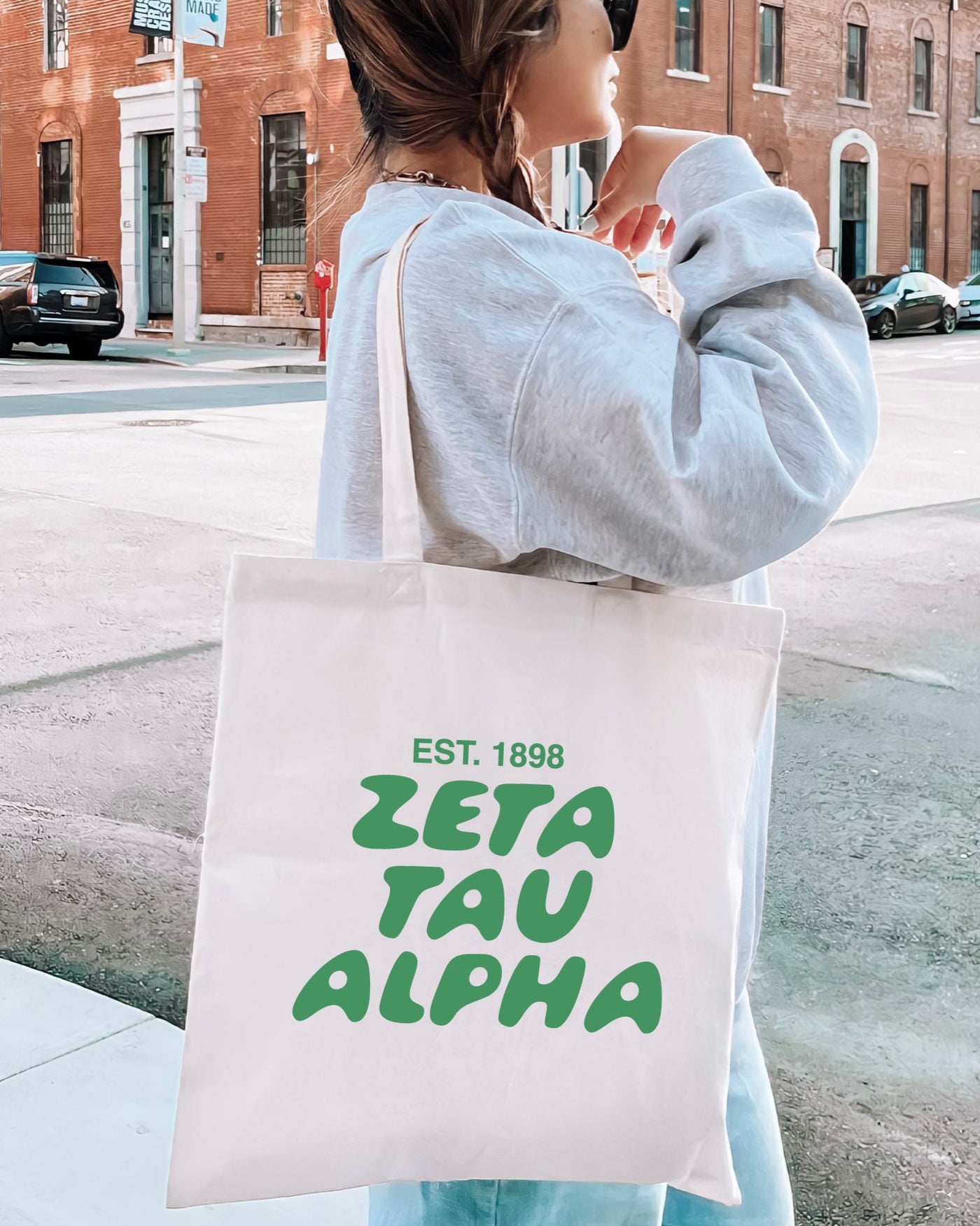 Zeta Tau Alpha Bubble Text Trendy Tote Bag | Zeta College Sorority Beach Bag | Big Little Gift