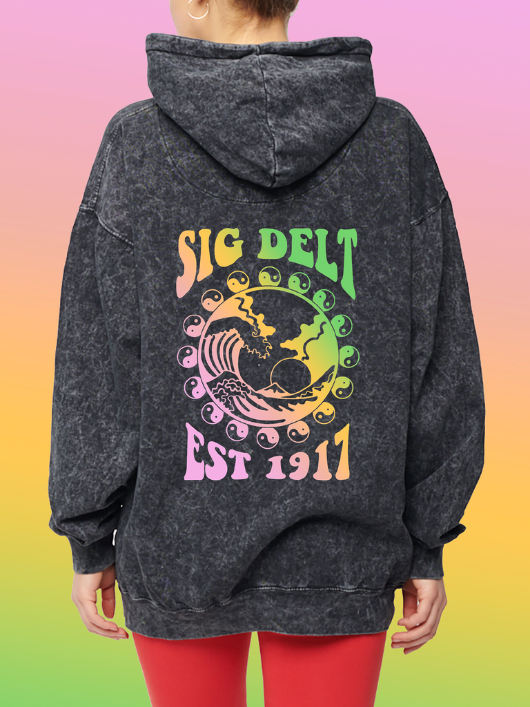 Sigma Delta Tau Yin-Yang Surf Sorority Hoodie Mineral Wash Tie Dye | Greek Life Sweatshirt | Sig Delt 2024 comfy hoodie