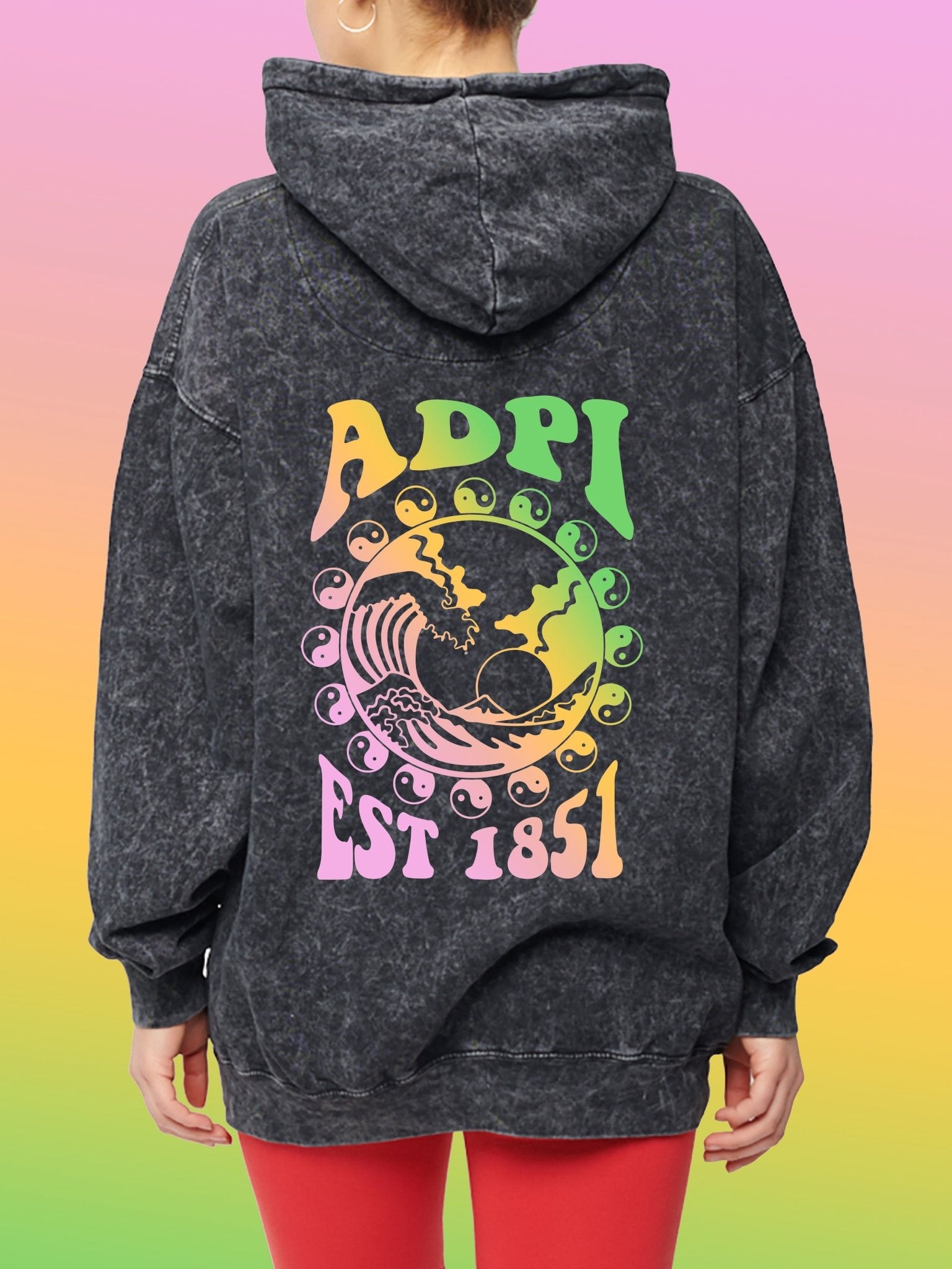 Gamma Phi Beta Yin-Yang Surf Sorority Hoodie Mineral Wash Tie Dye | Greek Life Sweatshirt | GPhi comfy hoodie 2024