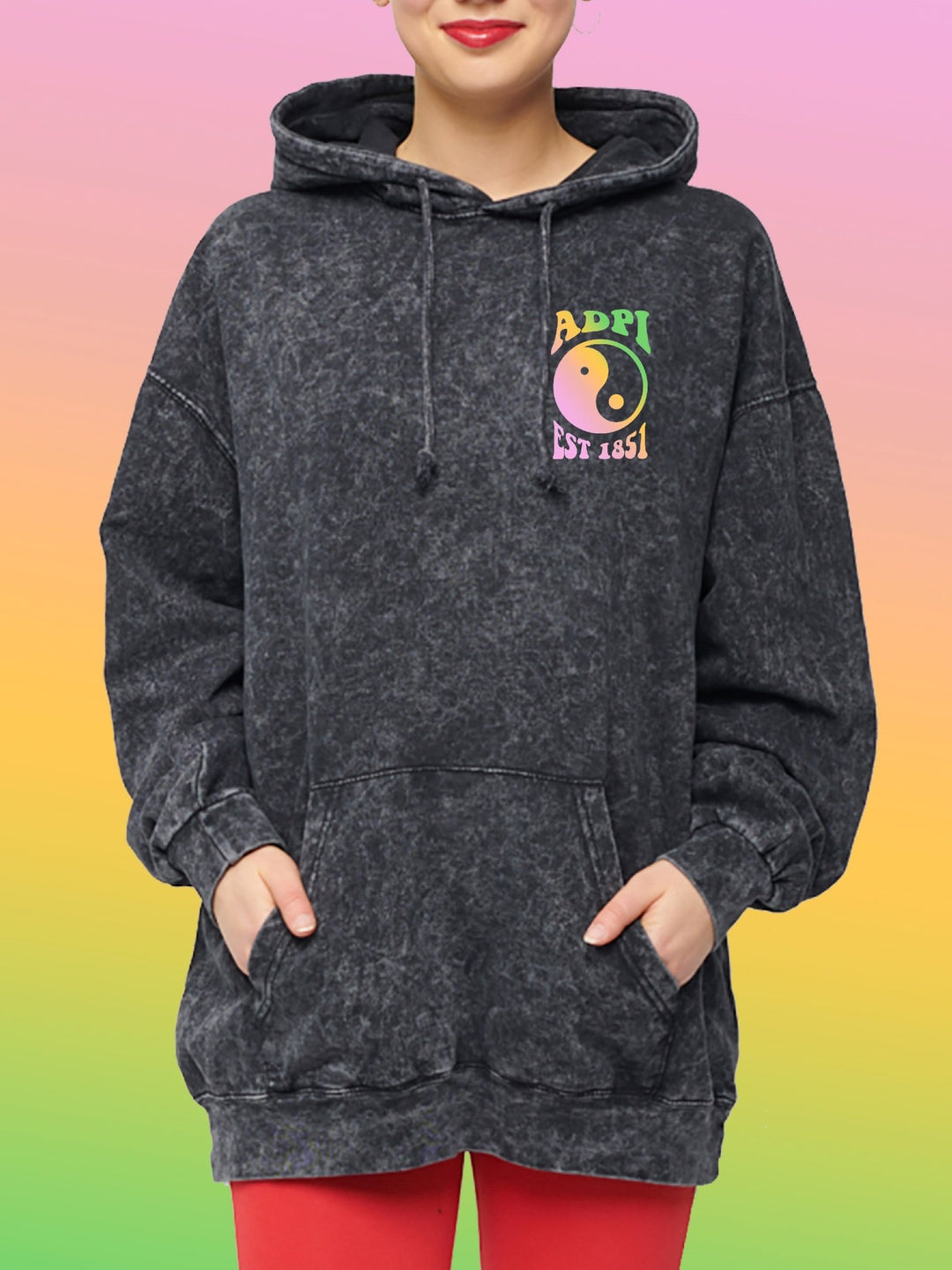 Alpha Delta Pi Yin-Yang Surf Sorority Hoodie Mineral Wash Tie Dye | Greek Life Sweatshirt | ADPi comfy high quality hoodie